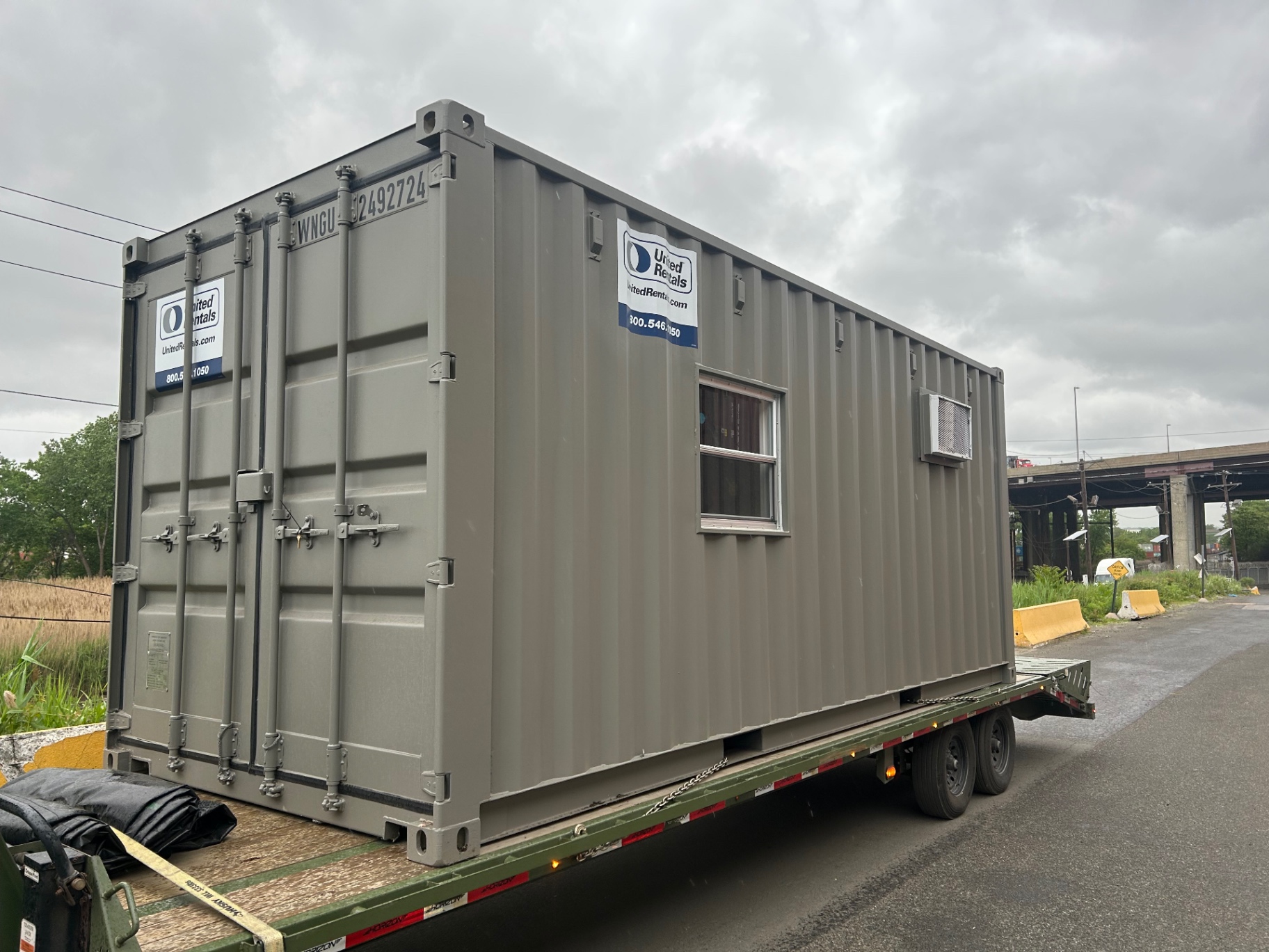 United Rentals container office loaded for delivery